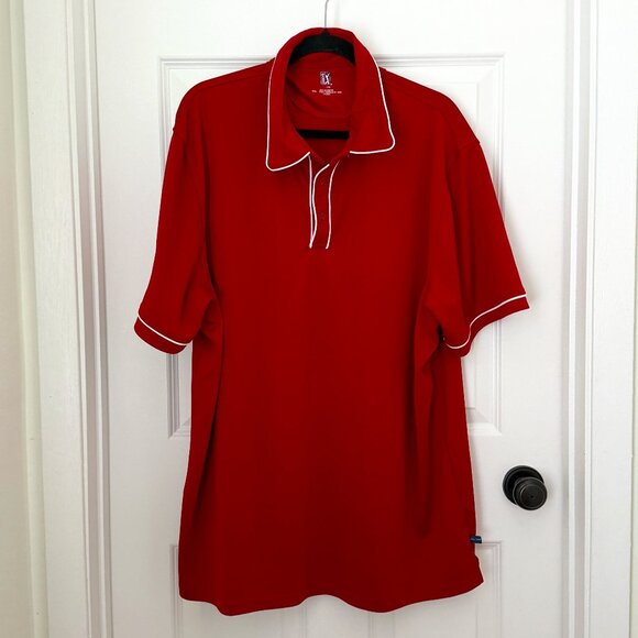 Men PGA Tour Golf Polo Shirt Athletic Fit in True Red Size Extra Extra Large - Picture 1 of 6